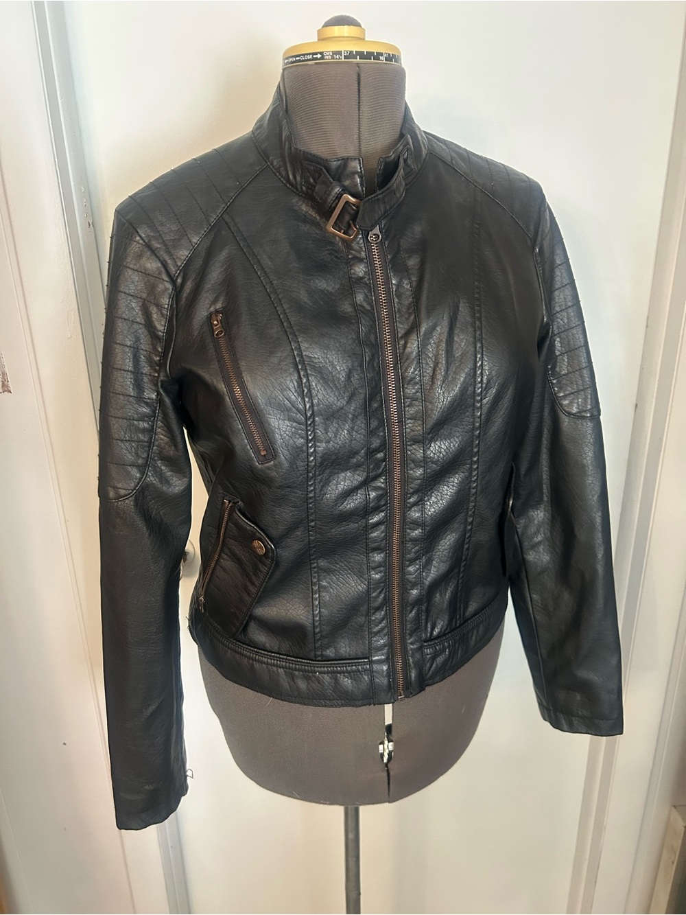 Miss London Black Faux Leather Motorcycle Biker Jacket